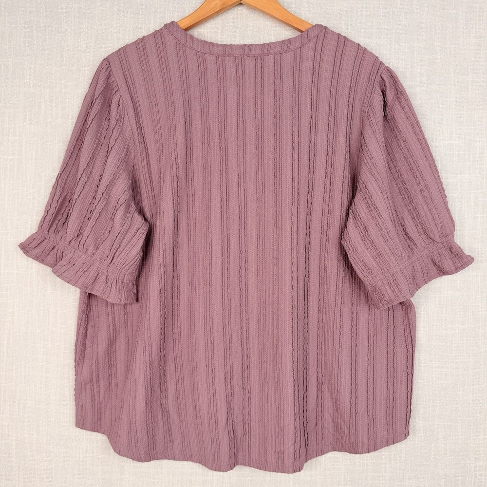 Cable & Gauge Women's Textured Puff Sleeve Button Front Blouse Mauve Pink 2XL - Picture 14 of 16